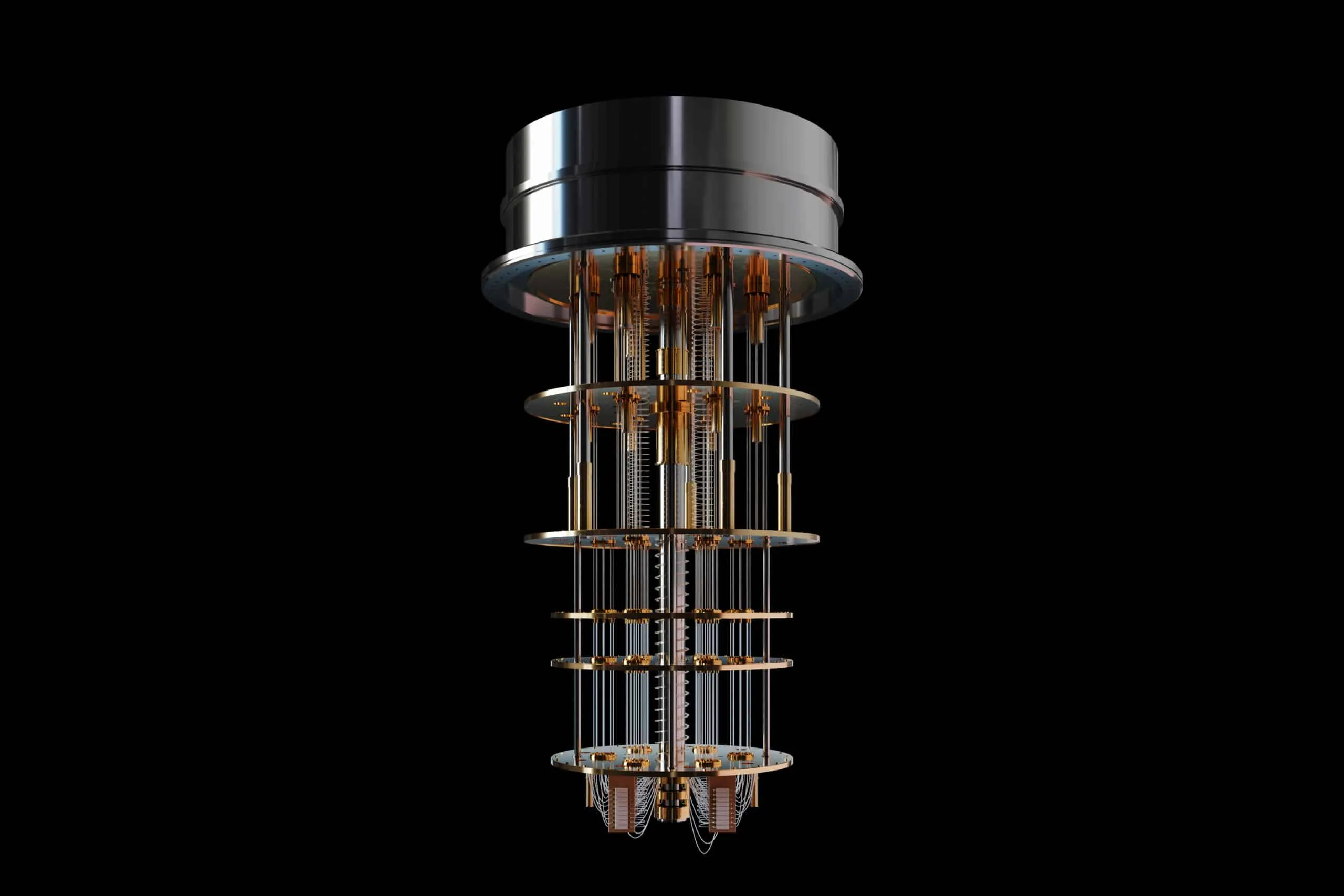 Rendering of the cryogenic core of a quantum computer