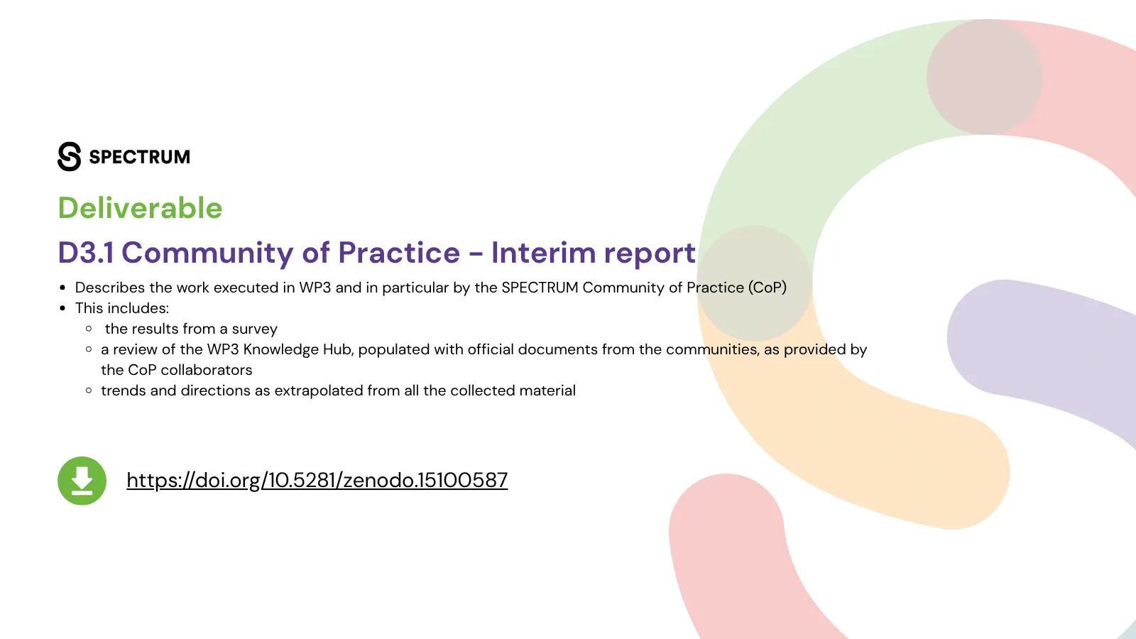 SPECTRUM Deliverable D3.1, Community of Practice: Interim report