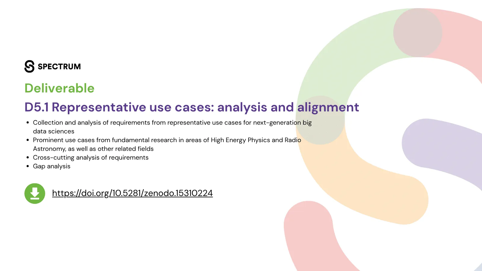 SPECTRUM Deliverable D5.1, Representative use cases: analysis and alignment